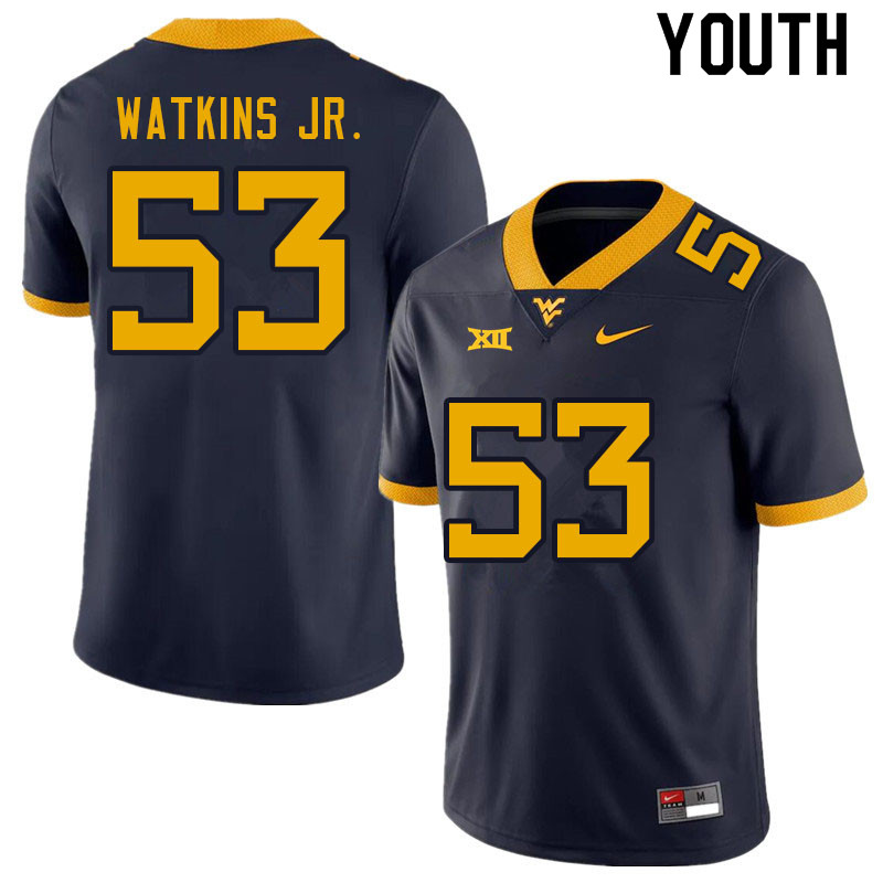 Youth #53 Eddie Watkins Jr. West Virginia Mountaineers College Football Jerseys Sale-Navy